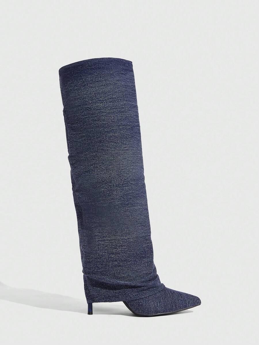 kozaki imitacja jeans na szpilce szpic