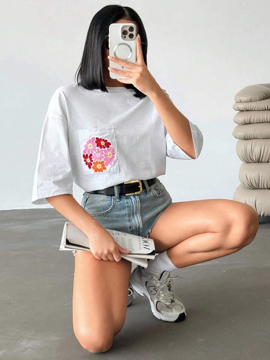 BIAŁY T-SHIRT HAFT