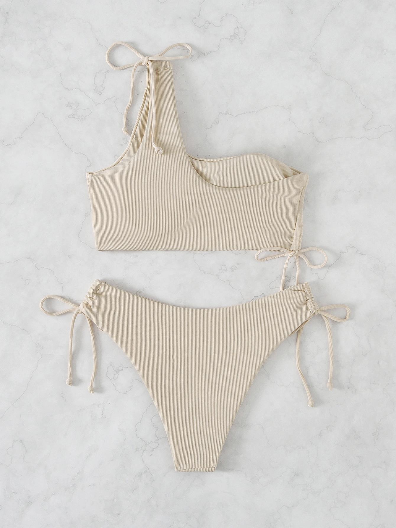 beżowy komplet bikini prążki