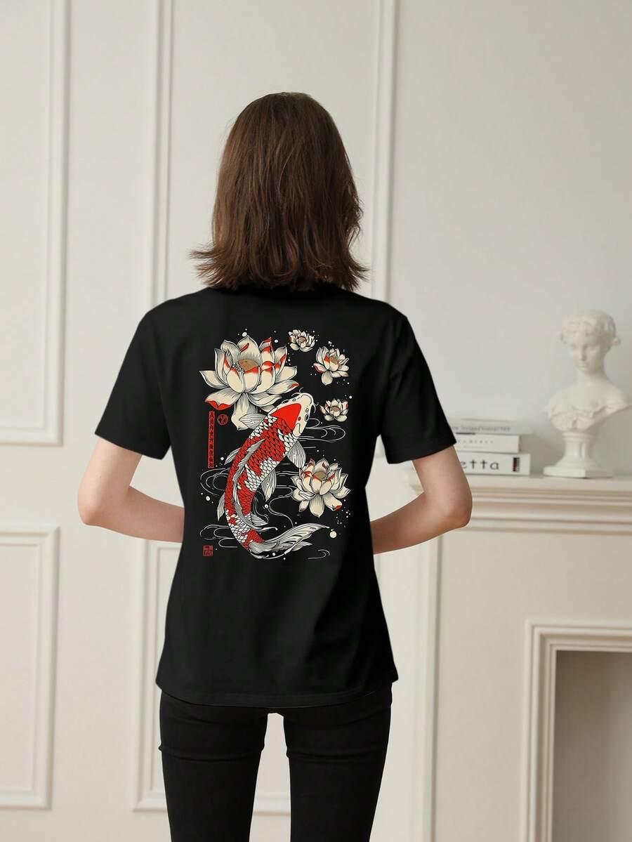 czarny t-shirt nadruk 