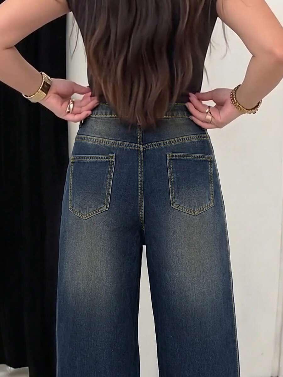 SZEROKIE SPODNIE JEANS WYSOKI STAN