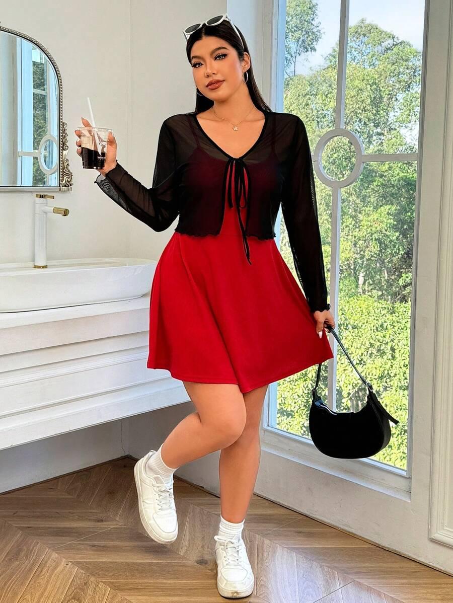 CZERWONA MINI SUKIENKA NARZUTKA komplet