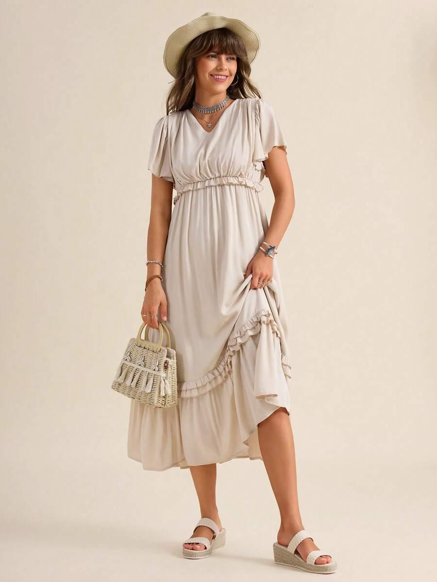 ELEGANCKA SUKIENKA BOHO Z DEKOLTEM V