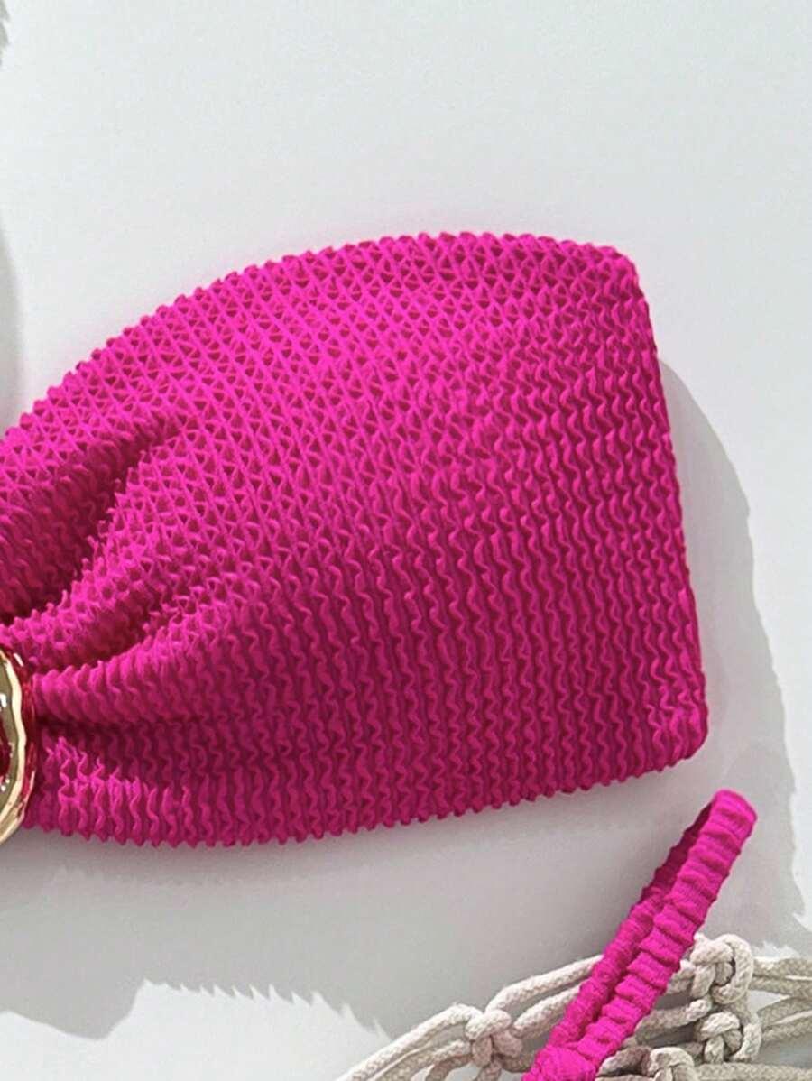 RÓŻOWY KOMPLET BIKINI STRUKTURA