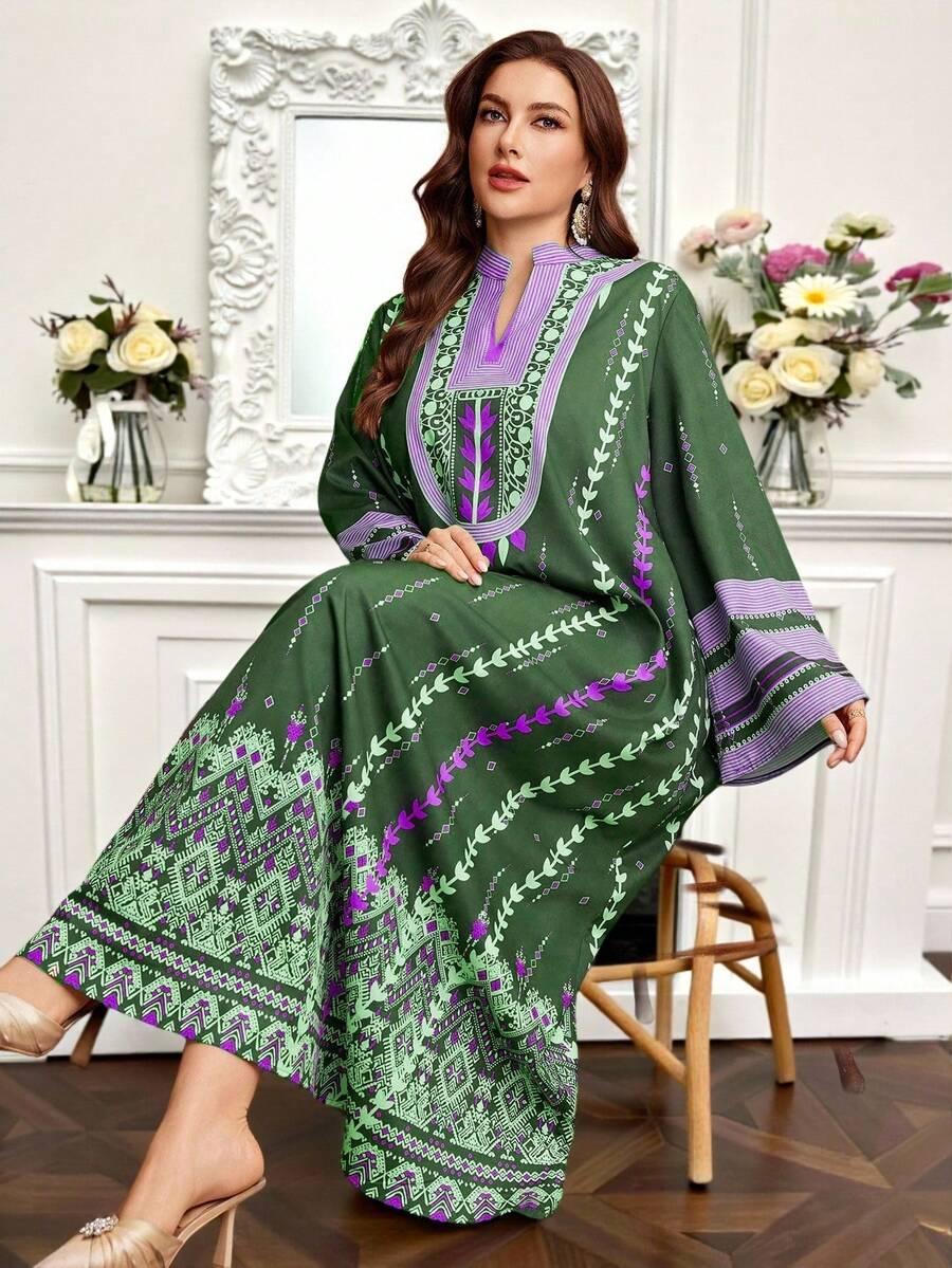 sukienka maxi długi rękaw print