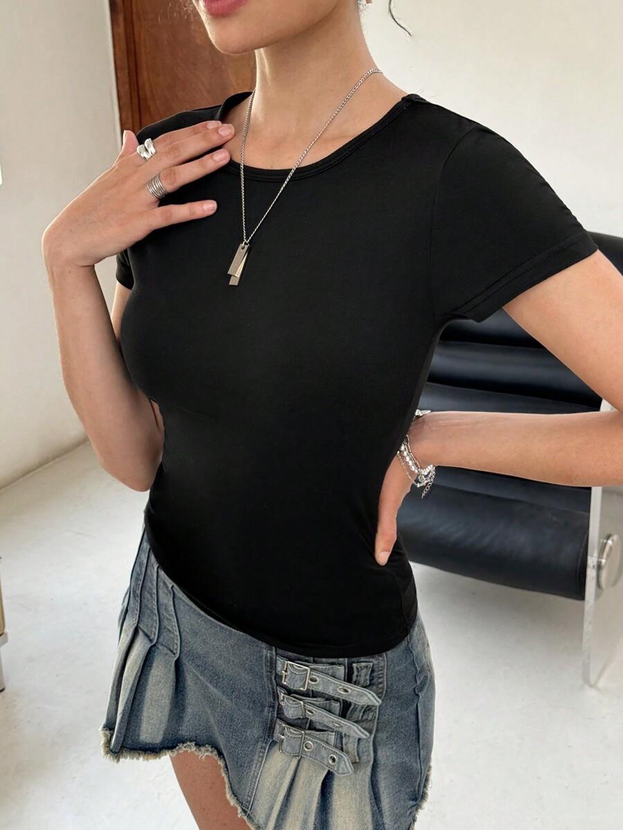 CZARNY TOP KRÓTKI RĘKAW BASIC