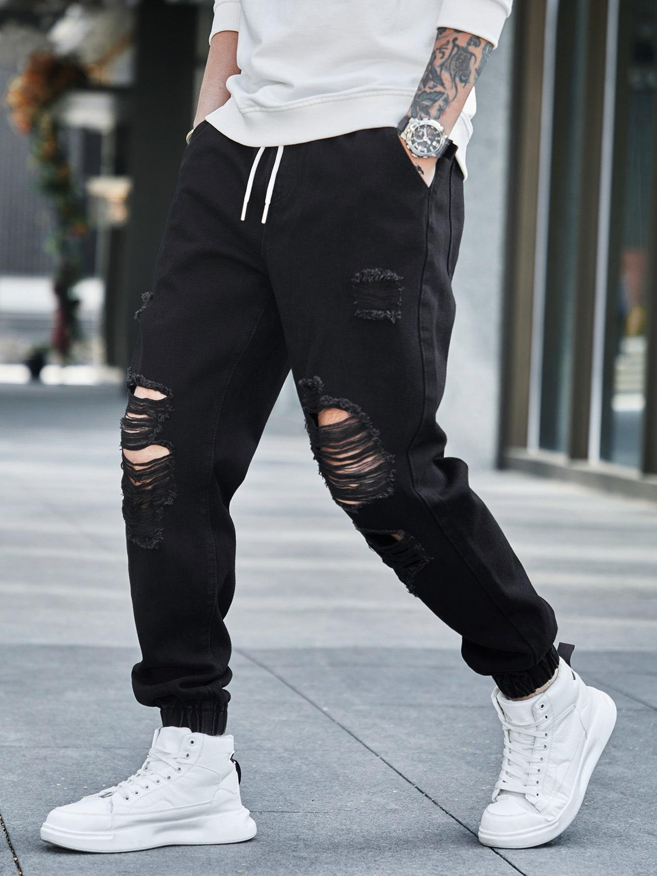 CZARNE SPODNIE JEANS RIPPED