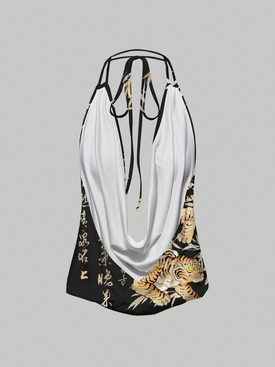 top odkryte plecy animal print