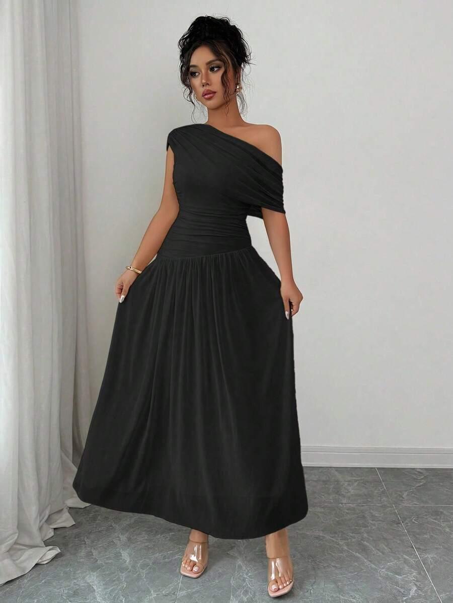 CZARNA MAXI SUKIENKA ASYMETRIA 