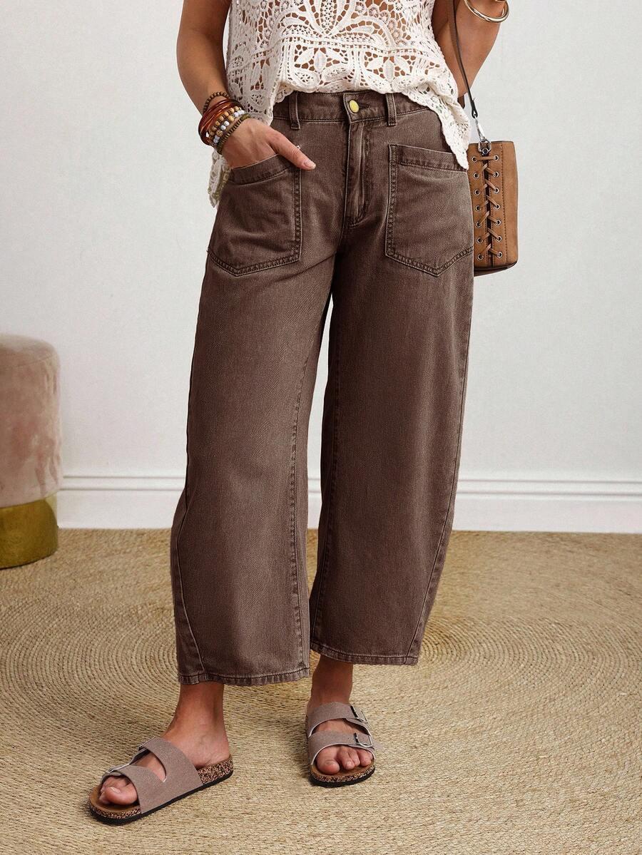 BRĄZOWE SPODNIE KIESZENIE JEANS