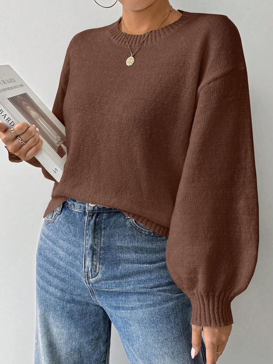 BRĄZOWY SWETER DZIANINA 