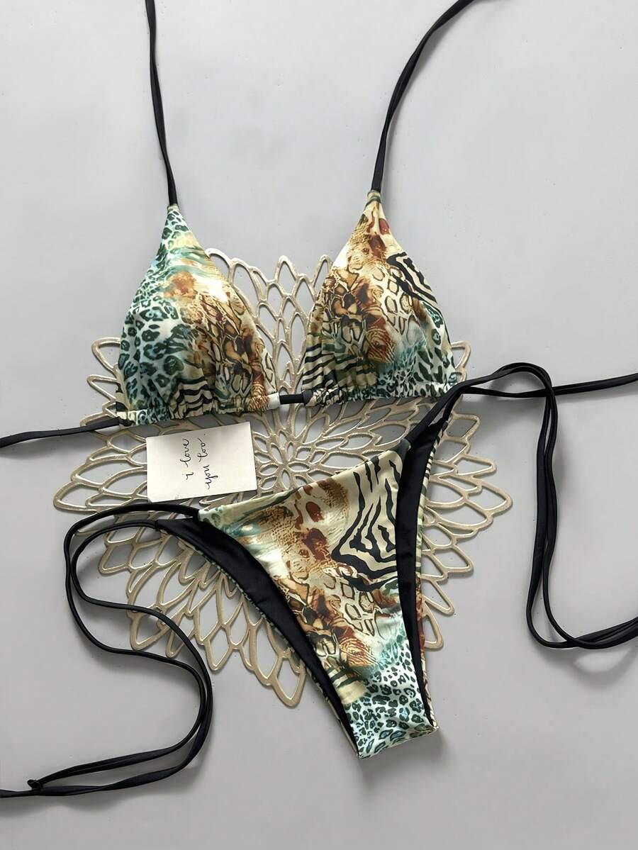 WIĄZANE BIKINI DWUCZĘŚCIOWE ZWIERZĘCY WZÓR