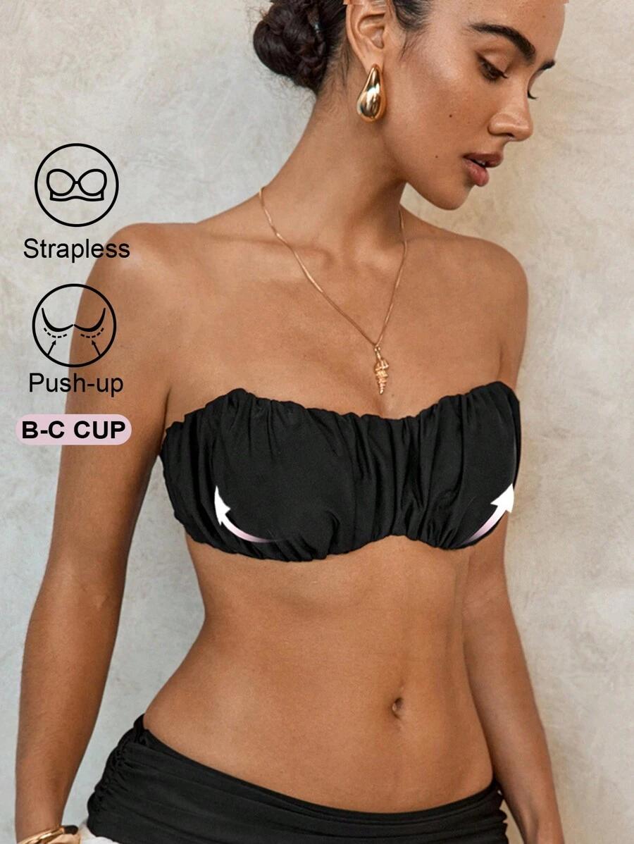 czarna góra od bikini marszczenie