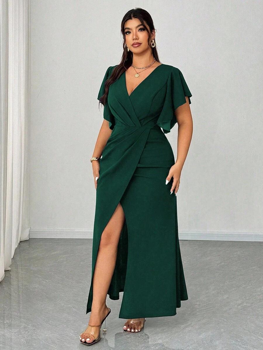ZIELONA MAXI SUKIENKA V-NECK 