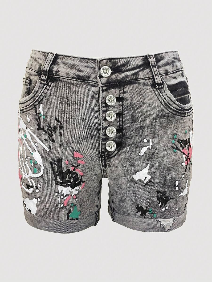 czarne krótkie spodenki jeans print