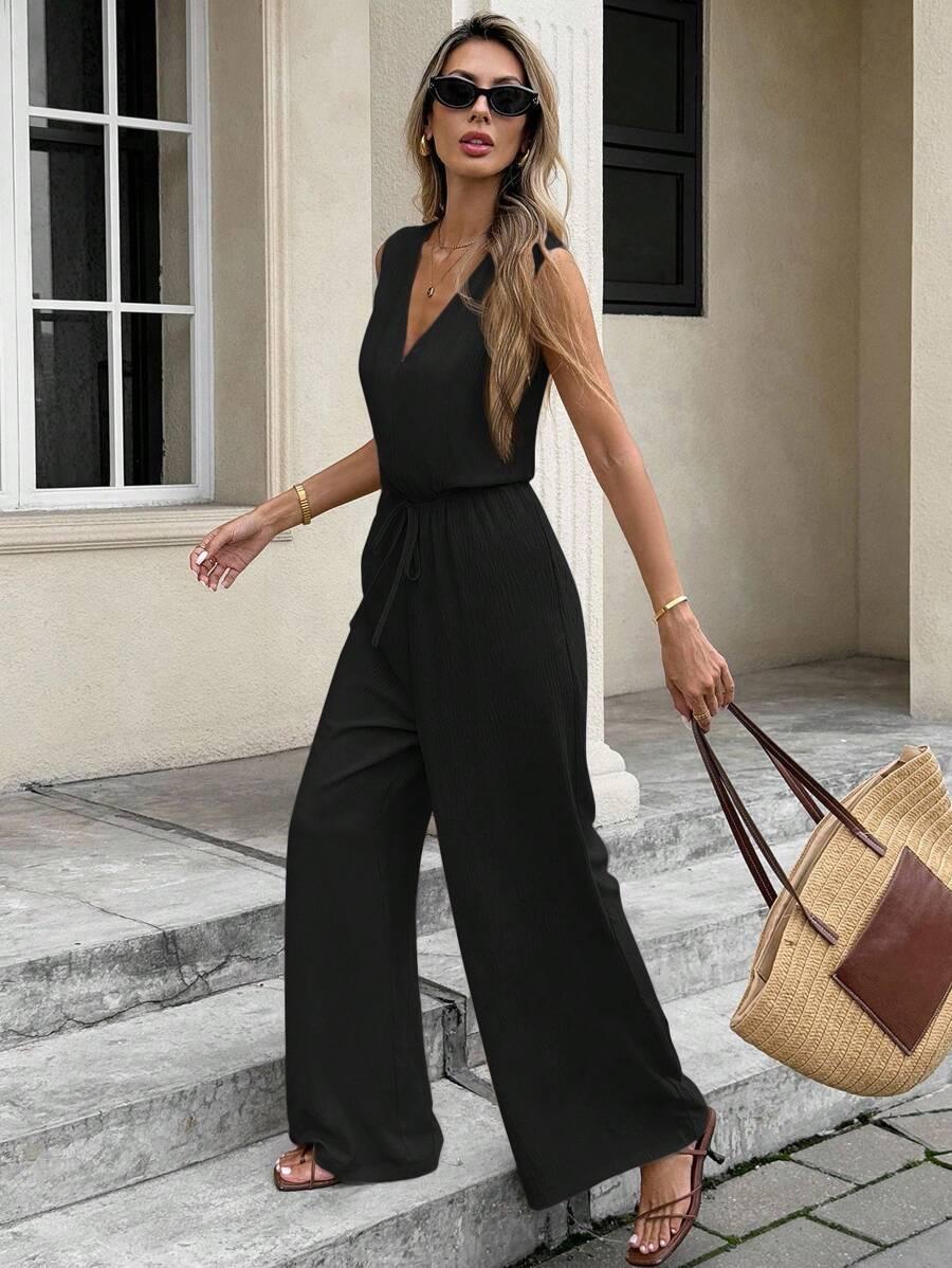 czarny KOMBINEZON V-NECK
