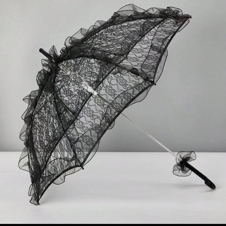 CZARNY PARASOL KORONKA