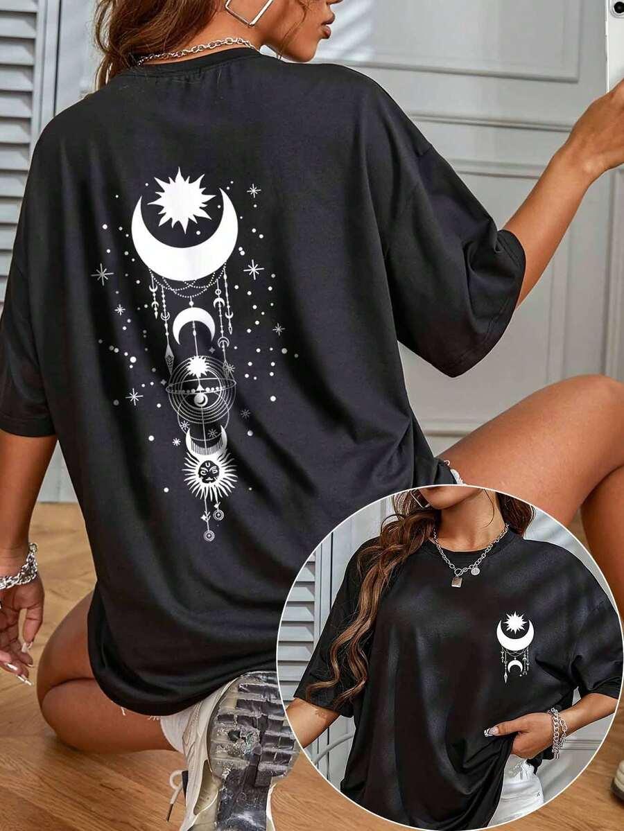 czarny t-shirt print 