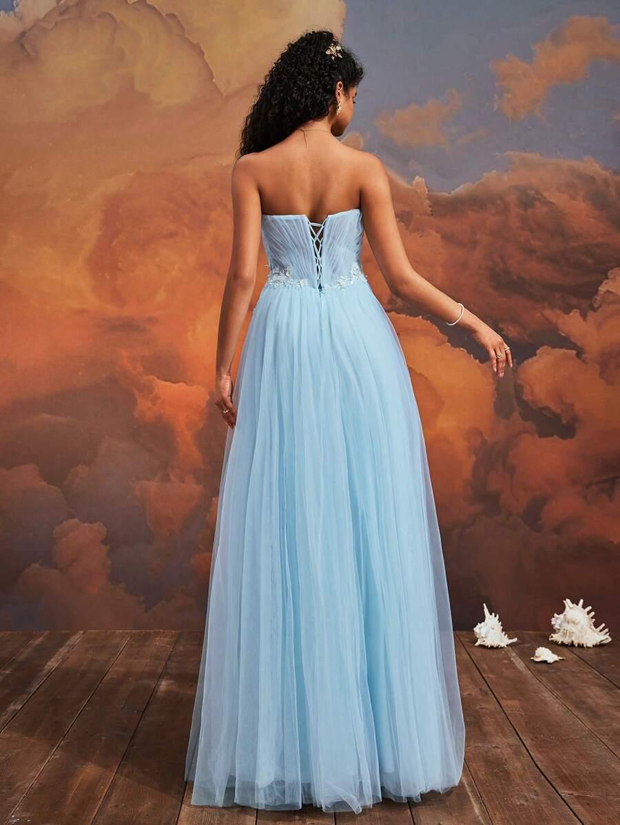 niebieska maxi sukienka tiul