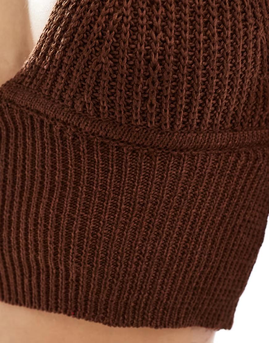 szydełkowy brązowy crop top odkryte plecy wiązanie