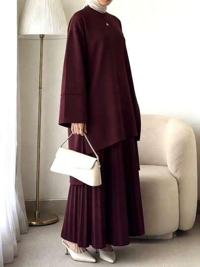 bordowa plisowana spódnica