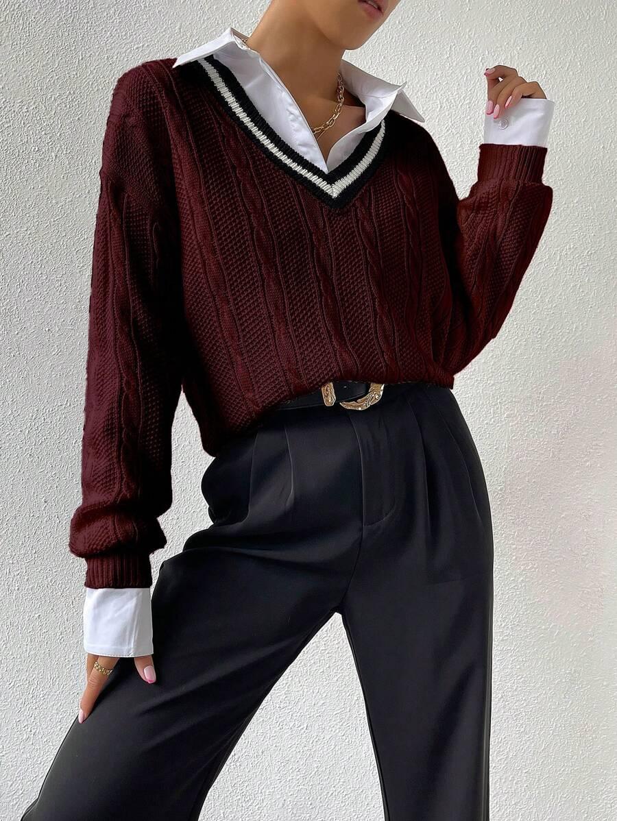 BORDOWY SWETER V-NECK