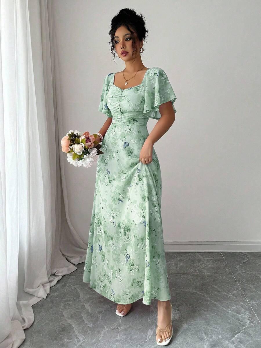 zielona sukienka maxi w kwiaty