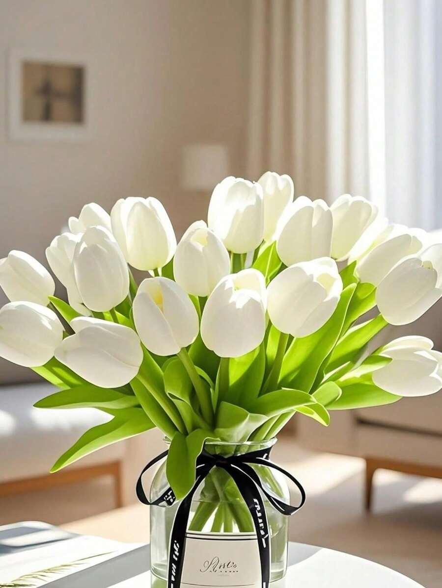 BIAŁE SZTUCZNE KWIaTKI TULIPANY 5-PACK