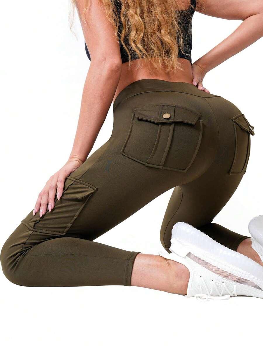 zielone legginsy kieszenie