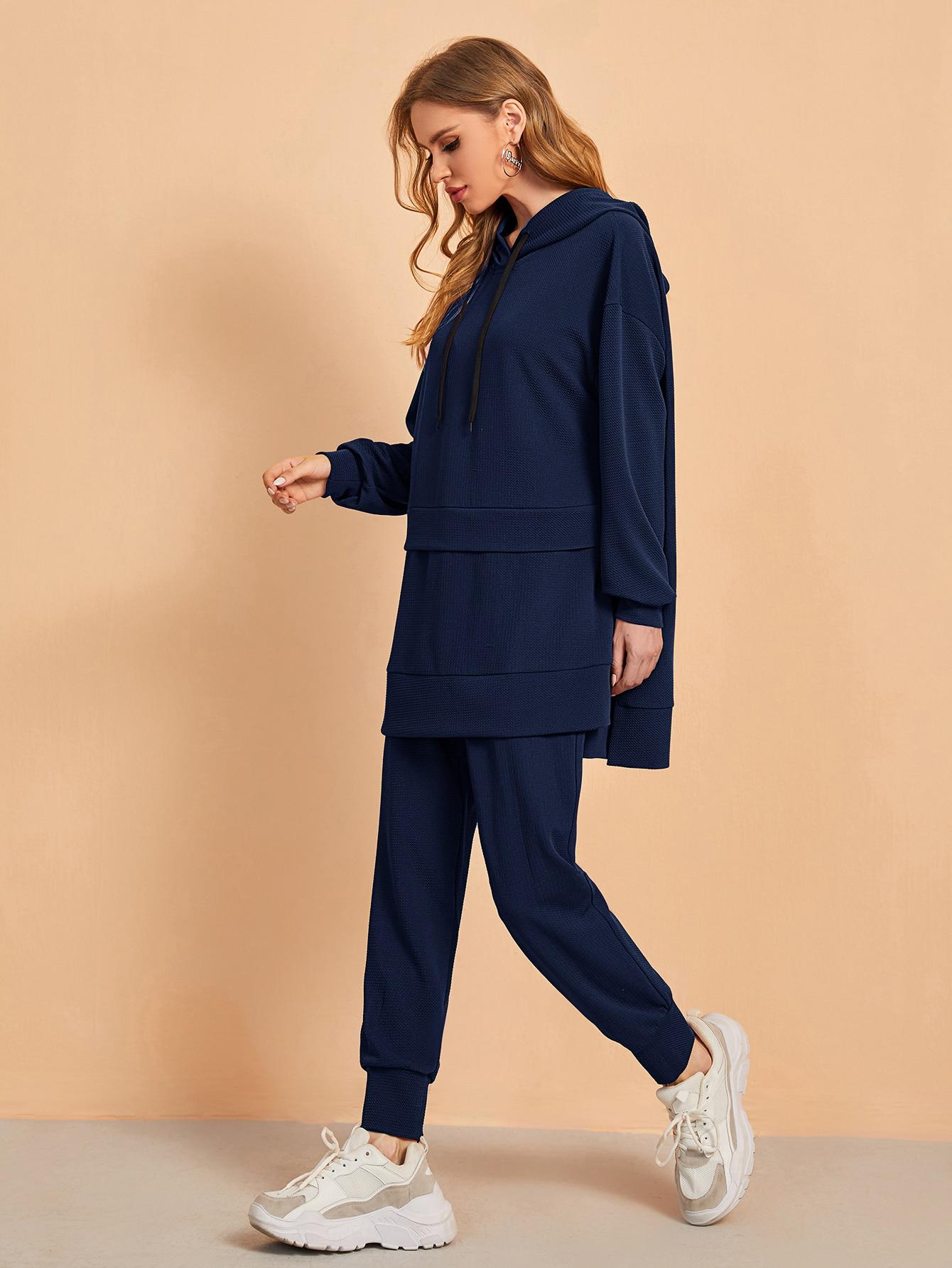 GRANATOWY KOMPLET DRESOWY BLUZA SPODNIE 