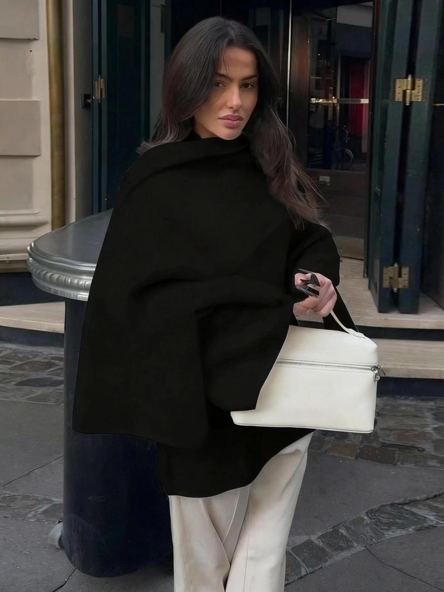CZARNY DZIANINOWY SWETER