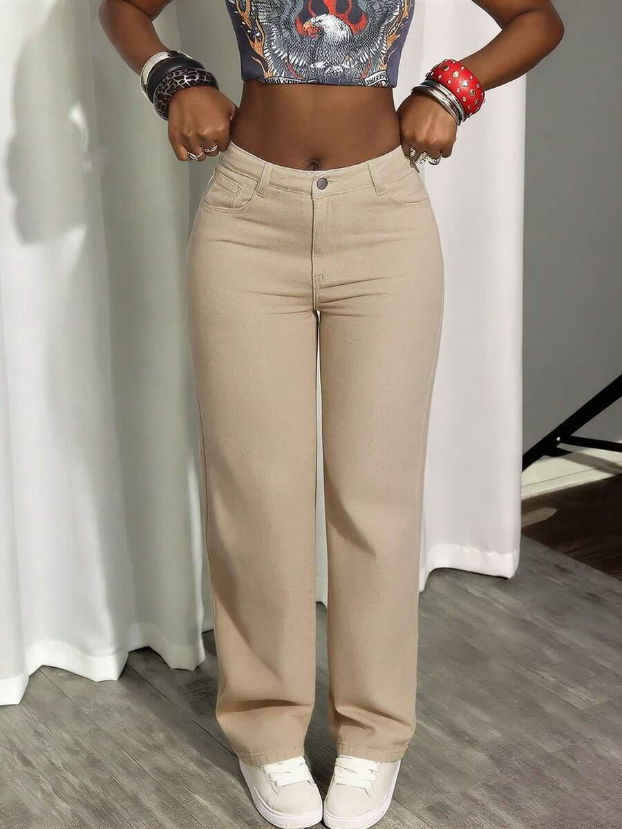 BEŻOWE SPODNIE JEANS 