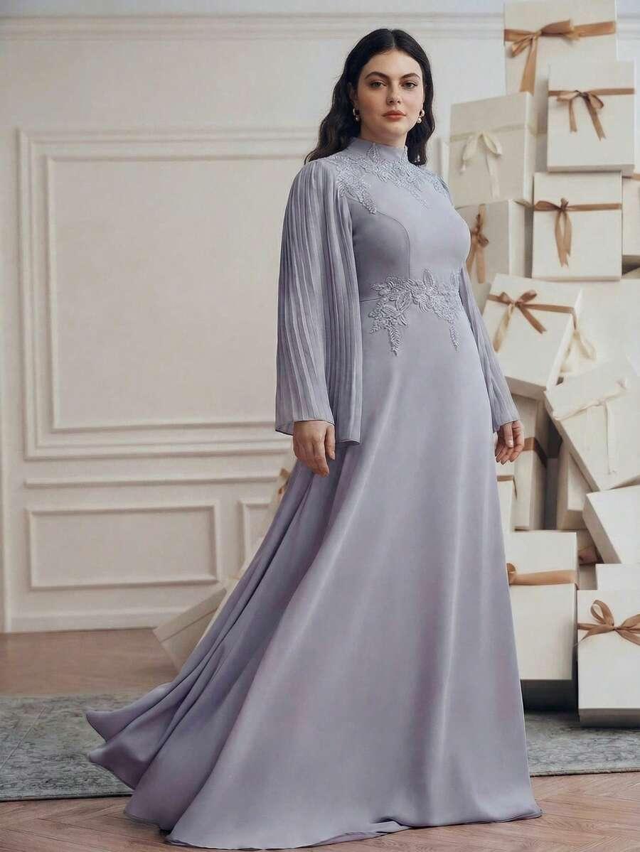 szara maxi sukienka zdobienie 