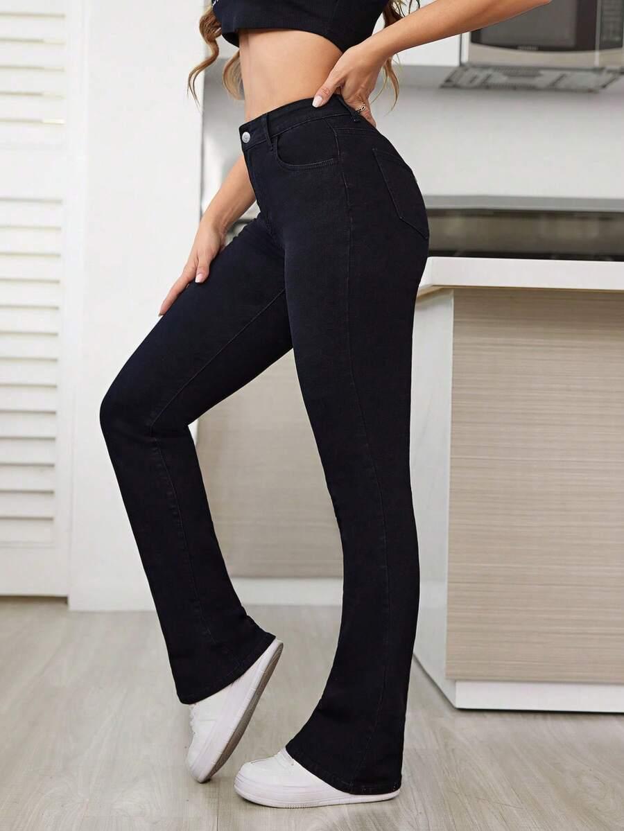 czarne spodnie jeans wysoki stan prosta nogawka