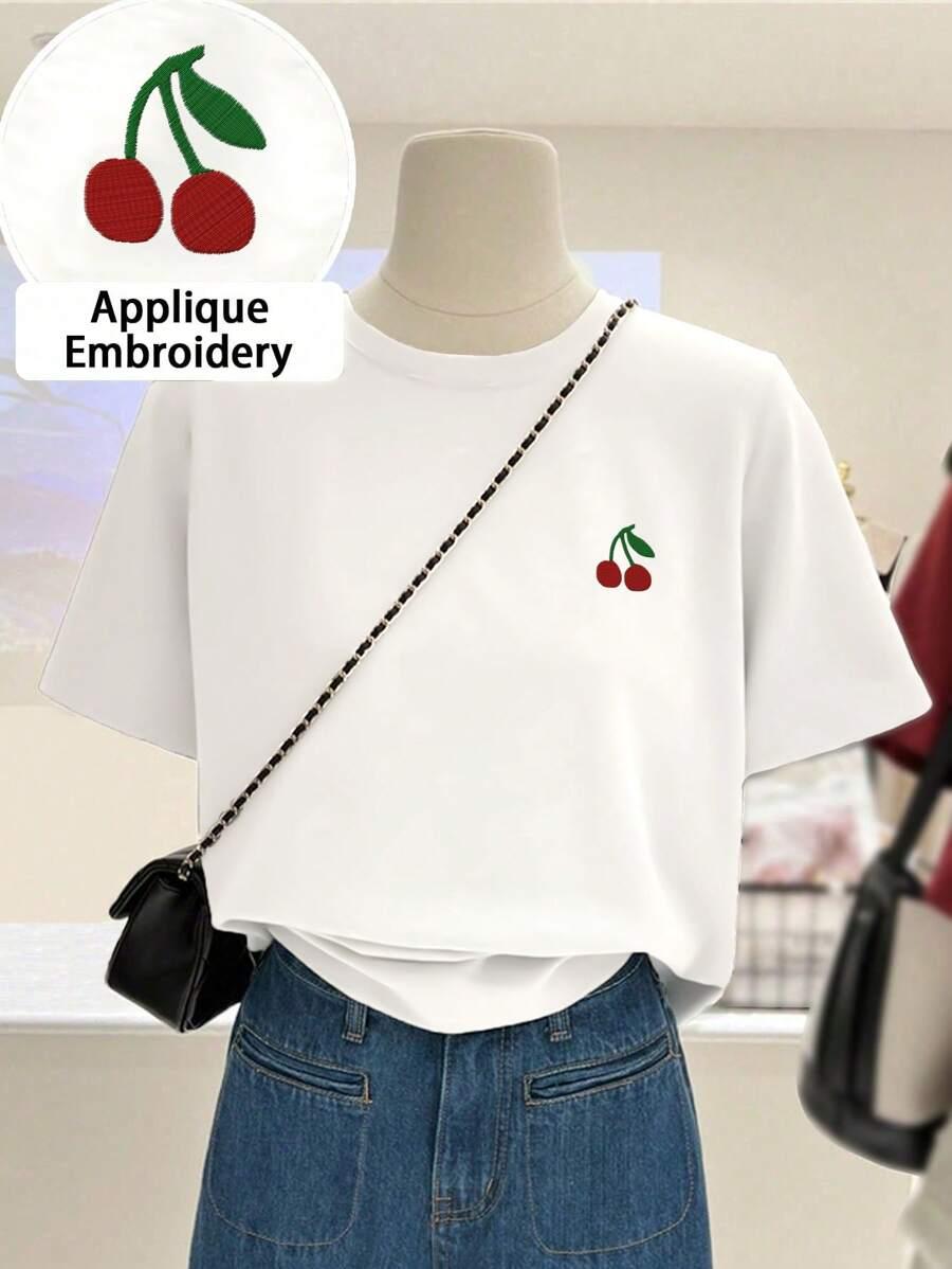 biały t-shirt wisienki 