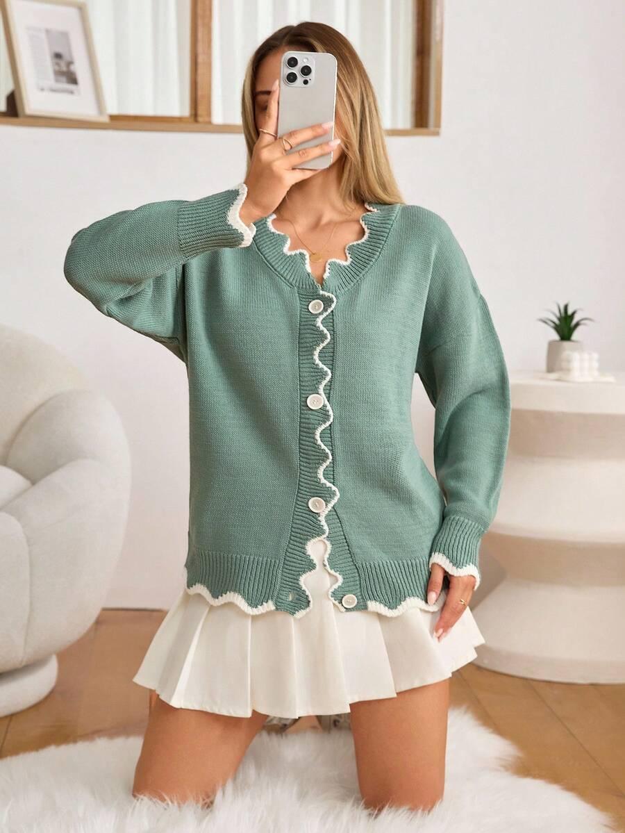 SWETER ROZPINANY kontrast 