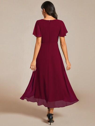 bordowa sukienka v-neck 