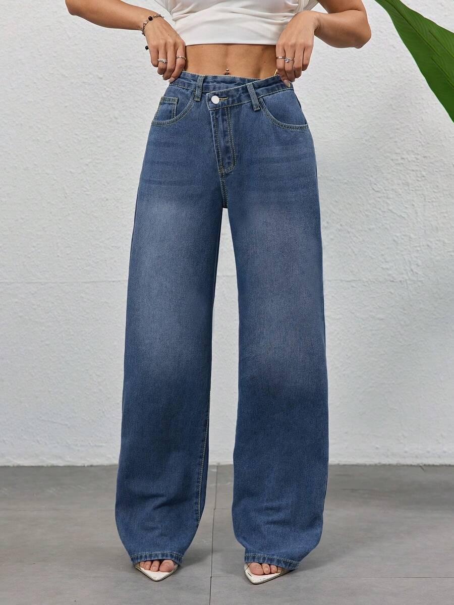 NIEBIESKIE SPODNIE JEANS asymetria