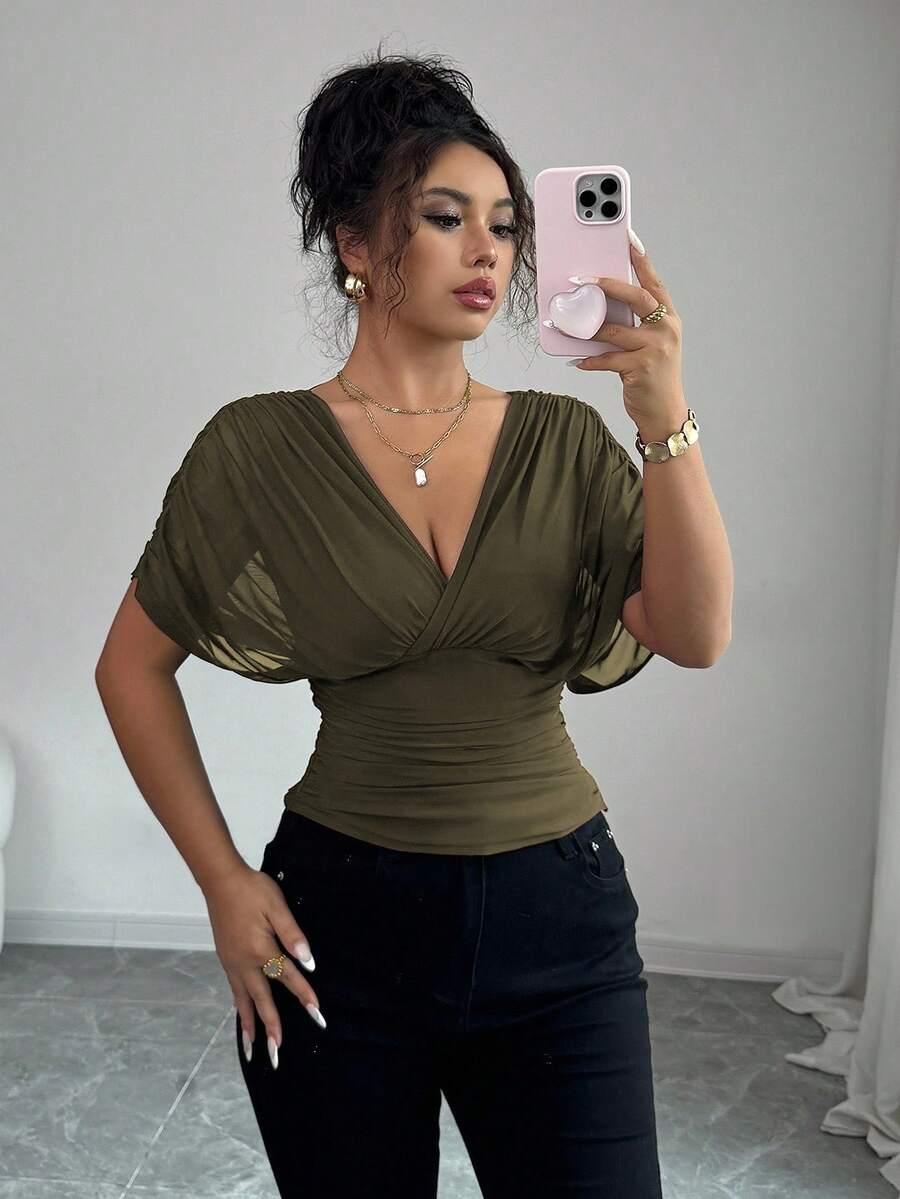 ZIELONA BLUZKA V-NECK