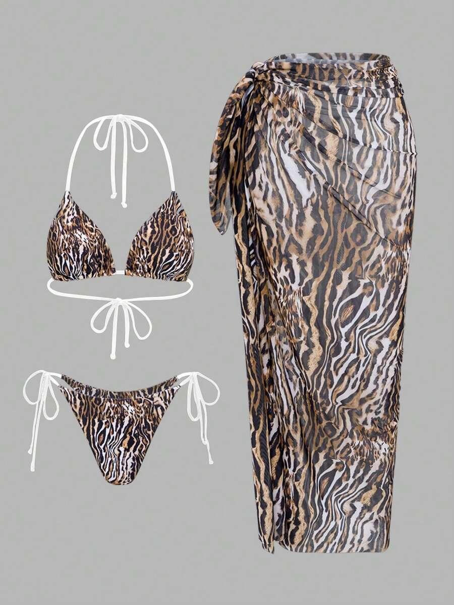 komplet DWUCZĘŚCIOWY STRÓJ KĄPIELOWY sarong animal print