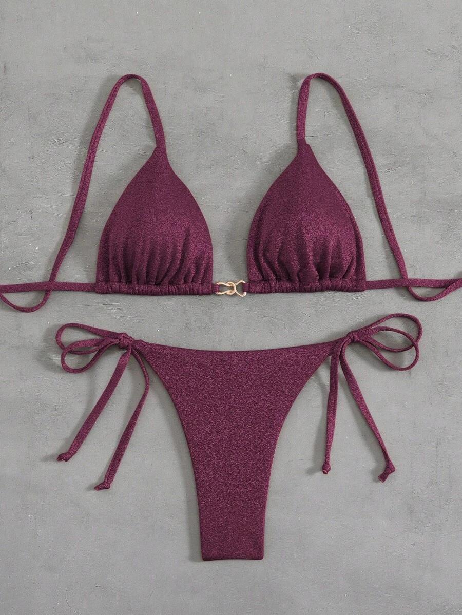 różowy komplet bikini wiązanie