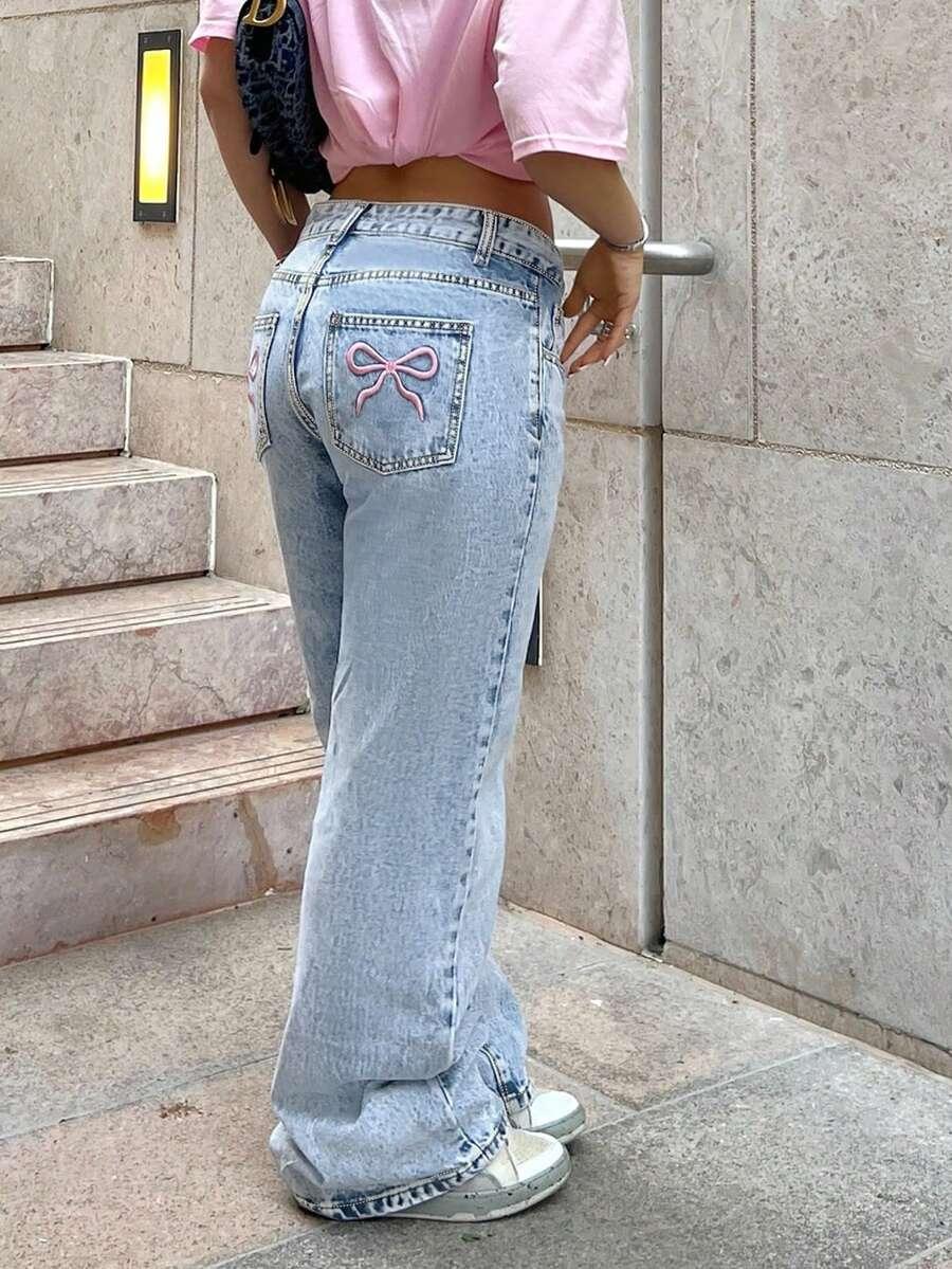 NIEBIESKIE SPODNIE JEANS HAFT