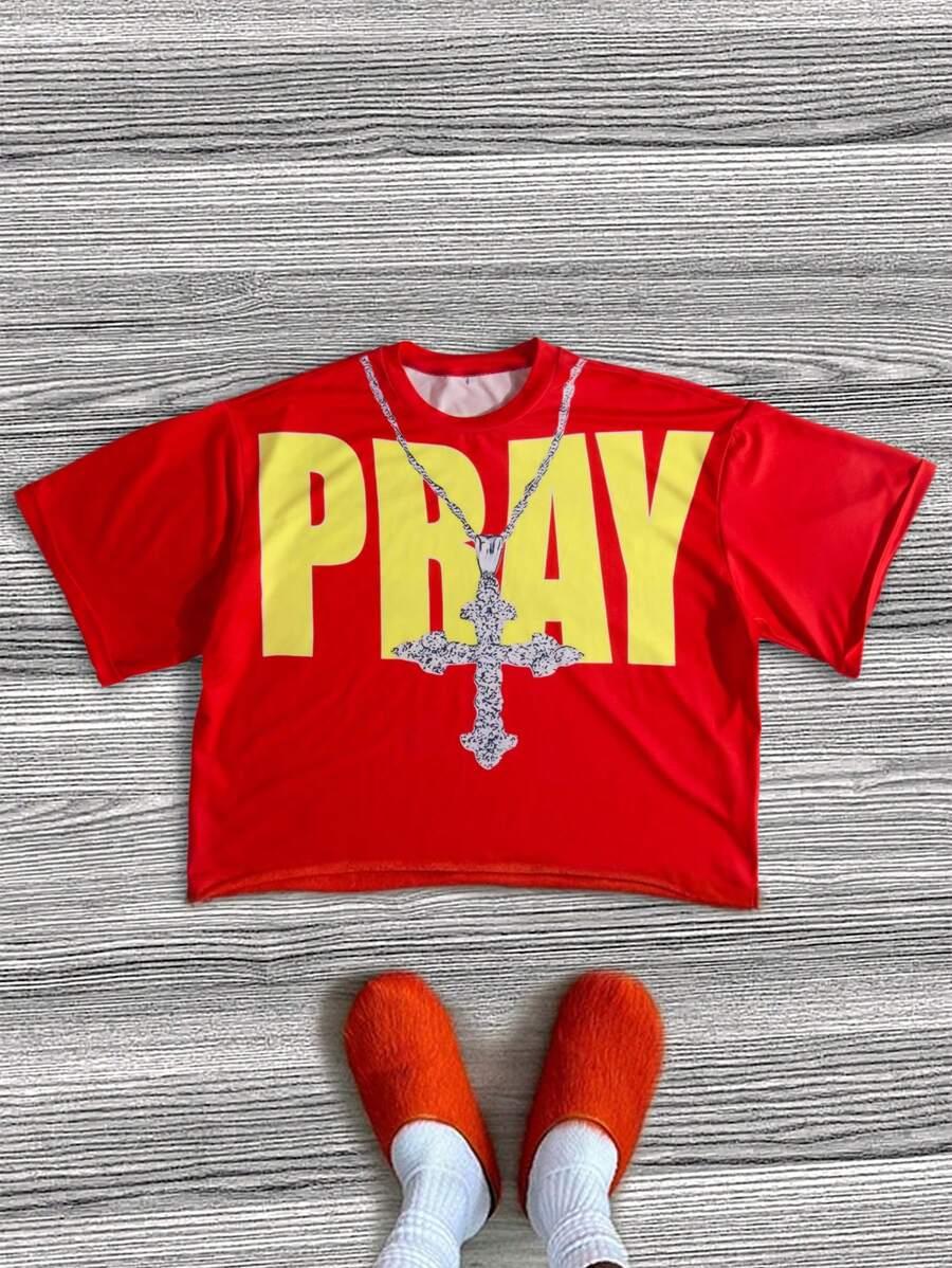 CZERWONY T-SHIRT NADRUK