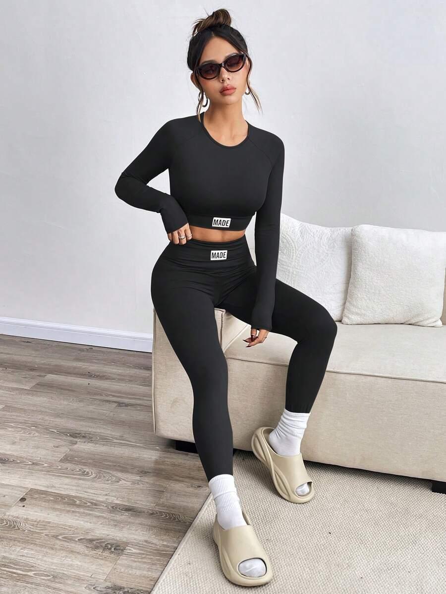 CZARNY KOMPLET BLUZKA LEGGINSY