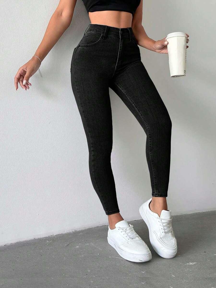 CZARNE SPODNIE JEANS RURKI 
