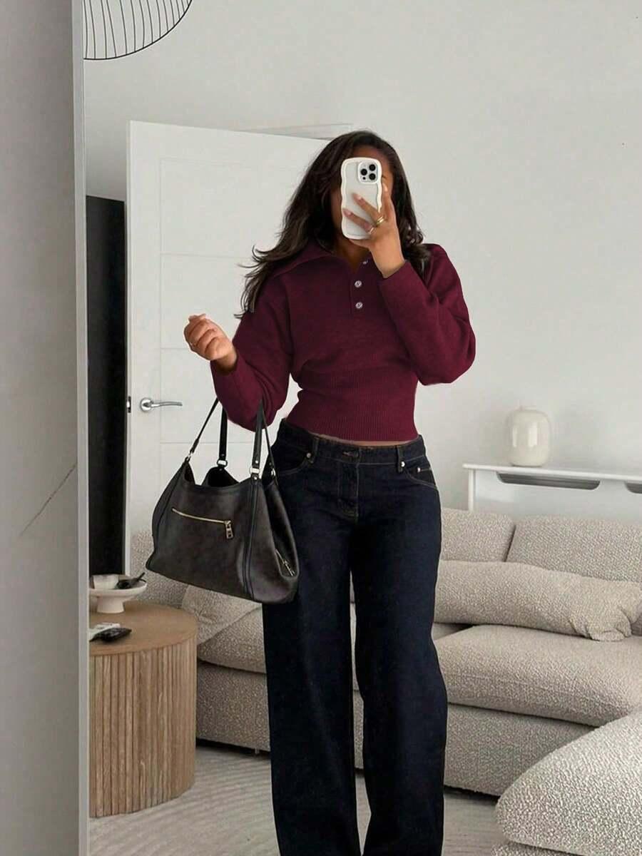 bordowy dzianinowy sweter 