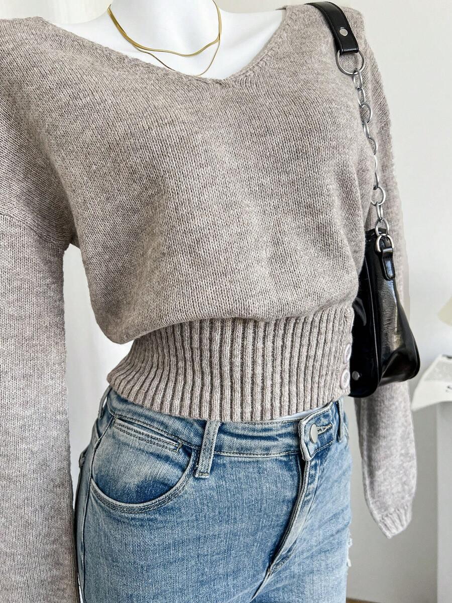 SWETER V-NECK DŁUGI RĘKAW
