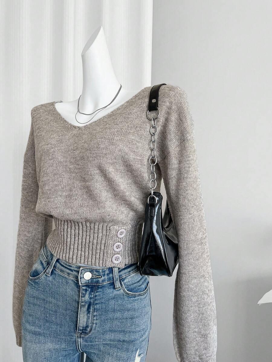 SWETER V-NECK DŁUGI RĘKAW
