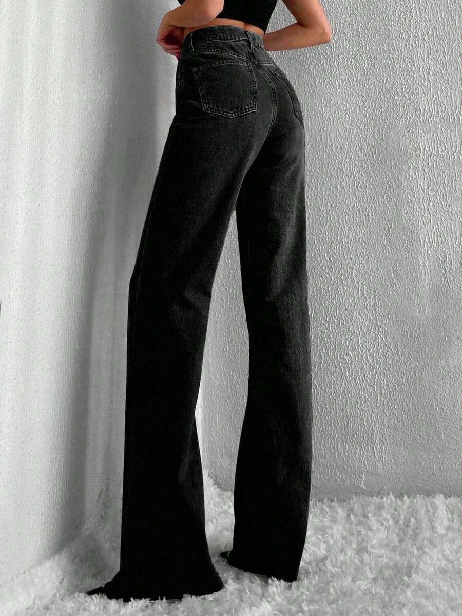 CZARNE SPODNIE JEANS PROSTA NOGWAKA