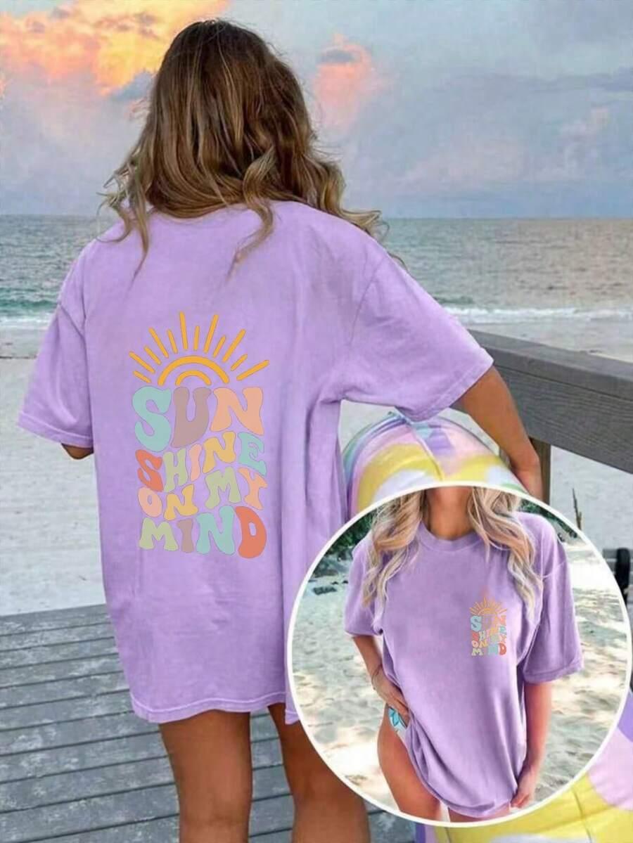 FIOLETOWY T-SHIRT OVERSIZE PRINT 